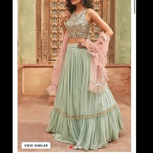 Basanti Kapde Aur Koffee Sea Green Embroidered Lehenga Set